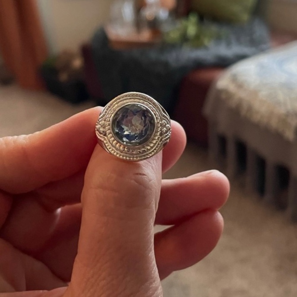 Solid Sterling Silver Size 7 1/2 Rainbow Topaz Ri… - image 5